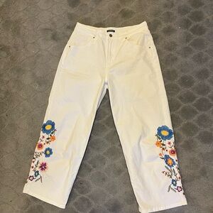 Embroidered Floral White Jeans